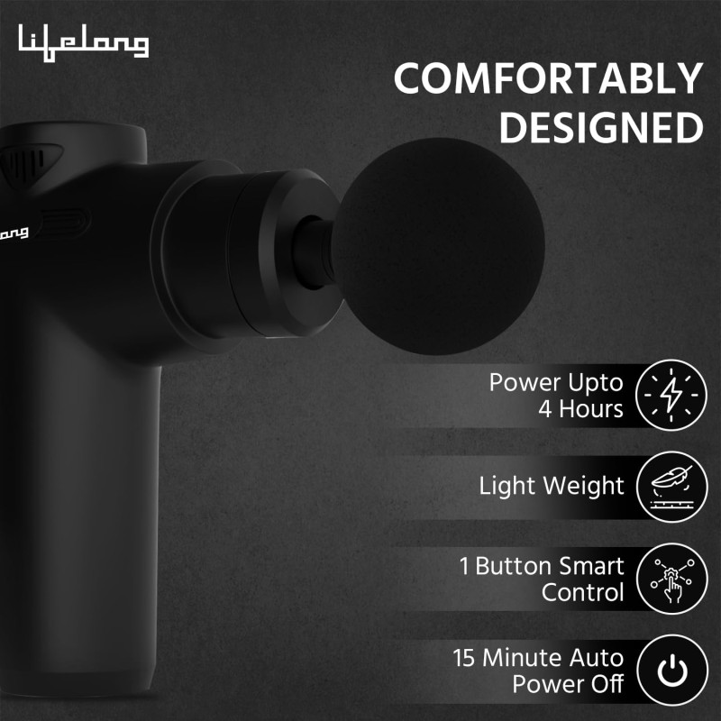 Lifelong LLGM117 Percussion Massage Gun for Pain Relief, Deep Tissue, 6 Speeds & 7 Massage Heads, Cordless, Quiet Operation for Neck, Shoulders, Back