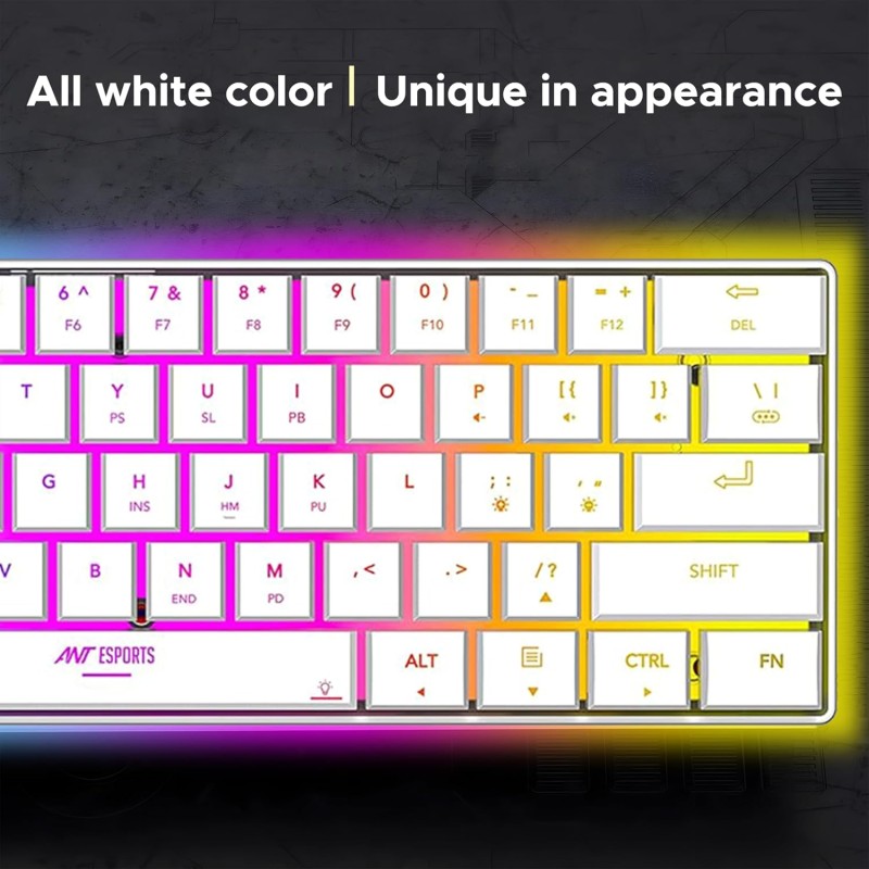Ant Esports MK1500 Mini 60% Pro RGB Wireless Gaming Keyboard with Membrane Switches for PC / Mobile / Tablets / Laptop / TV's- White