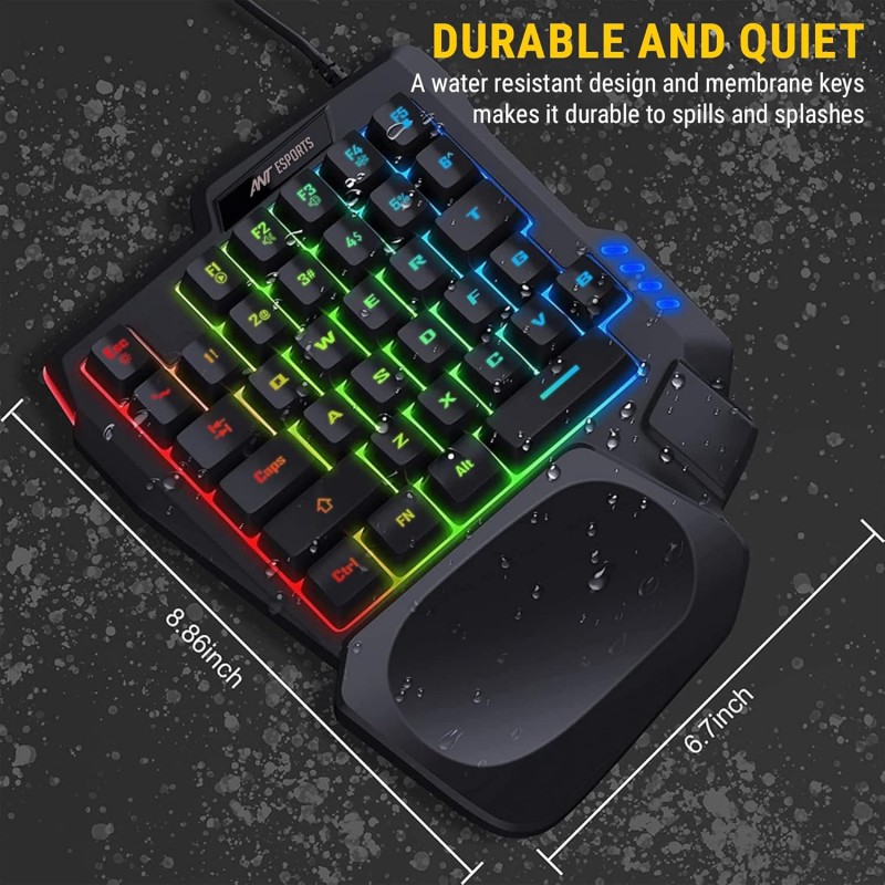 Ant Esports MG401, 4 in 1 Mobile Game Combo Pack with RGB Backlit 35 Keys Mini Gaming Keyboard and Mouse, Phone Holder, Adapter with Mobile Game