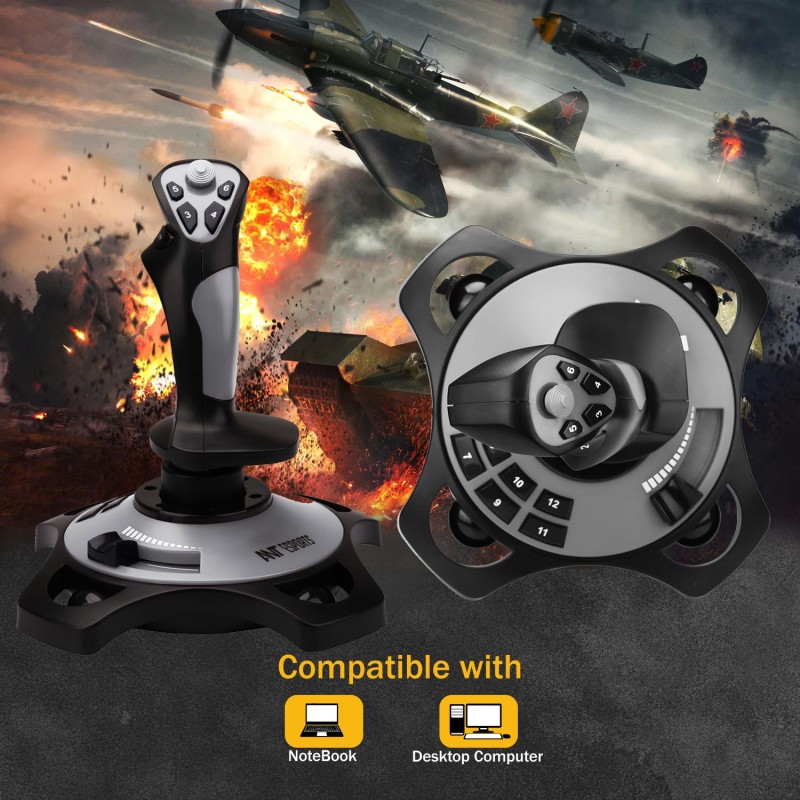 Ant Esports JS55 Flight Simulator Controls, Flight Joystick Controls With Vibration Function and Throttle Controls Wired Flight Stick for PC Windows