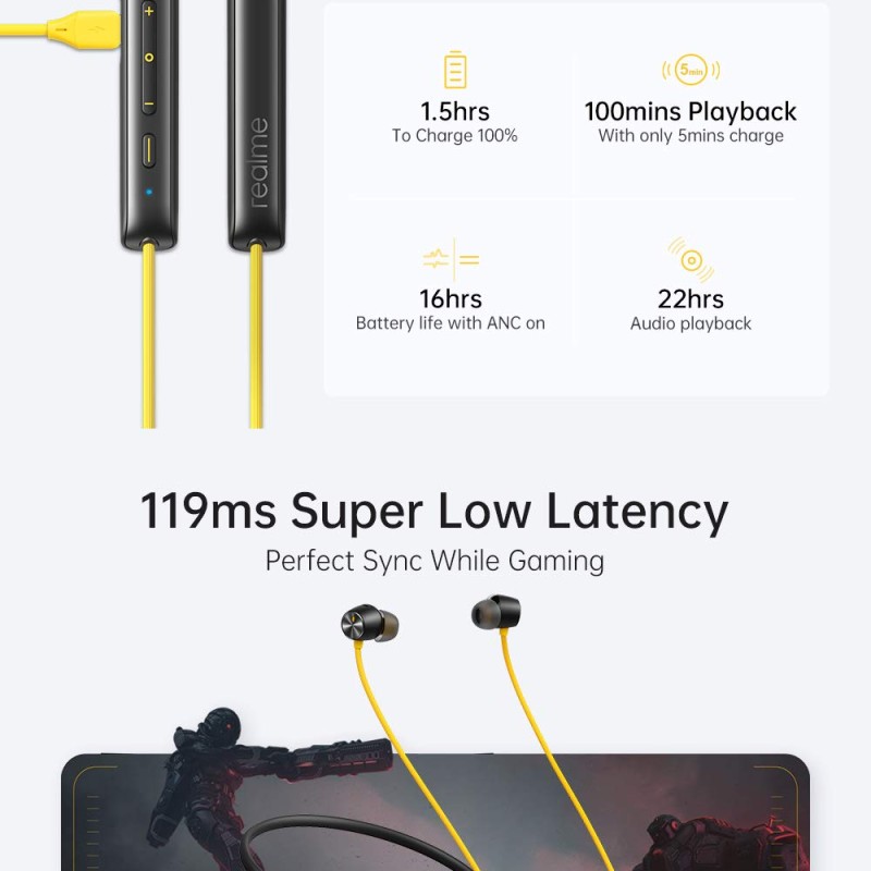 realme Buds Wireless Pro Bluetooth in Ear Earphones with Mic, Fast Charging & Up to 22Hrs Playtime (Yellow) Realme Bud Pro