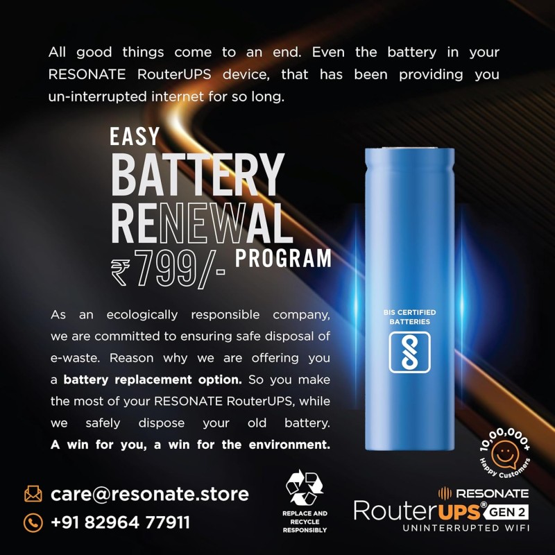Resonate RouterUPS® Gen2 | Original Router UPS for 12V WiFi Router & Modem (Supports up to 2A) (7800mAh - 95% Longer Power Backup) | Compact Mini UPS