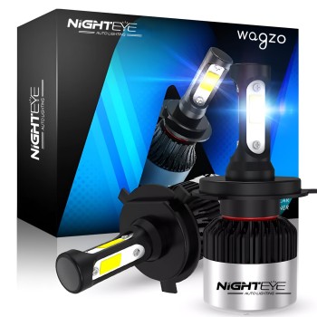Wagzo WLED-06, Night Eye, H4 Hi/Lo 9000LM 6500K 72 W Led Bulb for Car Headlight Bulbs Auto Conversion Driving Lamp (Cool White Light) (H4)