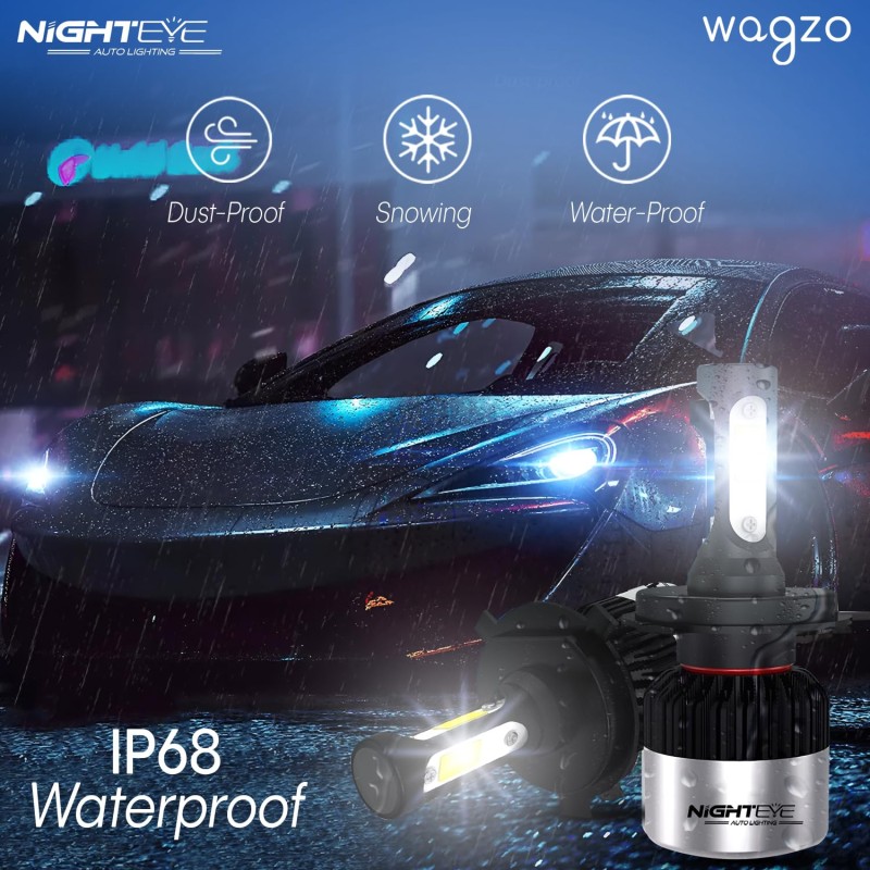 Wagzo WLED-06, Night Eye, H4 Hi/Lo 9000LM 6500K 72 W Led Bulb for Car Headlight Bulbs Auto Conversion Driving Lamp (Cool White Light) (H4)