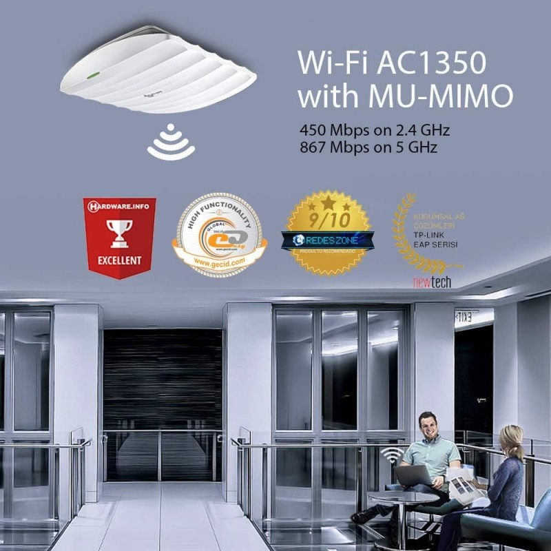 Tp-link Eap225 Ac1350 (867+450) Dual Band Wireless Ceiling Mount Access Point, Poe, Gb Lan, Cluster-able, Free Software