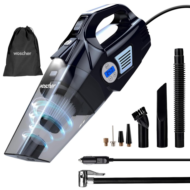 Woscherr AirVac Pro Car Vacuum Cleaner 2in1 & Tyre Inflator for Car and Bike 150 PSI |120 Watt Car Vaccine Cleaner 578D