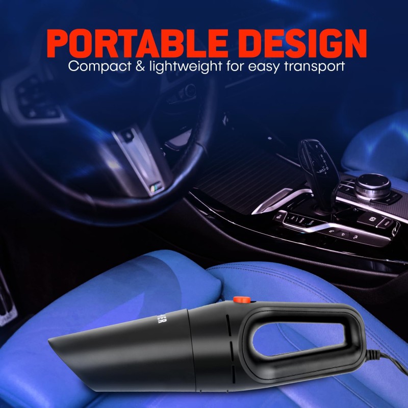 WOSCHER Prime Car Vacuum Cleaner 12V High Power 120W Handheld Portable Car Vacuum for Deep Cleaning (Black) 589