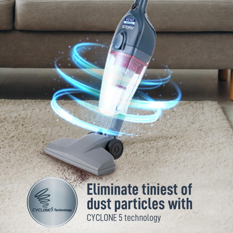 KENT Storm Vacuum Cleaner | 600W | 14 kPa | Cyclone5 Technology and HEPA Filter | Bagless Design | Ideal for Floors, Curtains, Carpets, Sofa | Grey