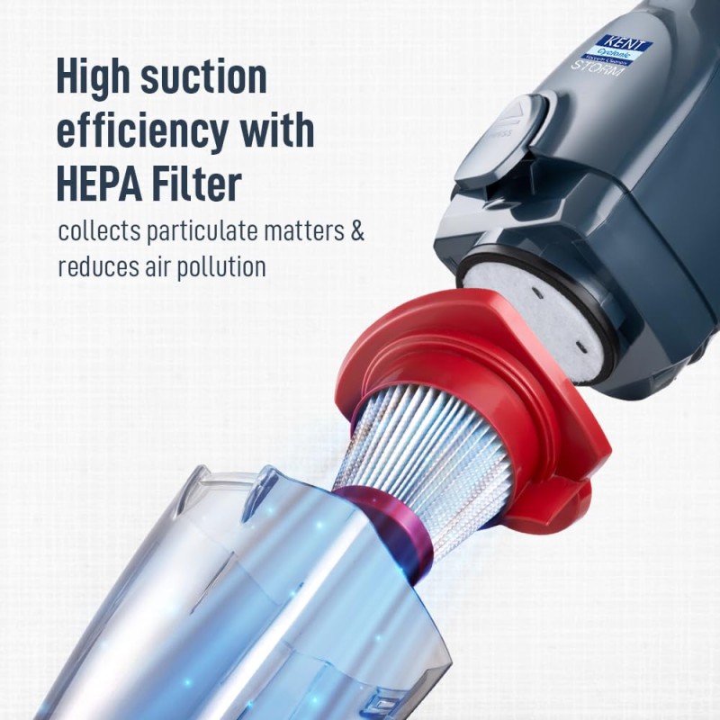 KENT Storm Vacuum Cleaner | 600W | 14 kPa | Cyclone5 Technology and HEPA Filter | Bagless Design | Ideal for Floors, Curtains, Carpets, Sofa | Grey