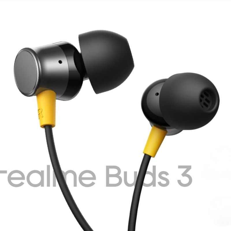realme Buds 3 Wired Earphones with Mic (Black) | 9mm Dynamic Driver | 3.5mm Jack | Single Button Control | Braided Tangle-Free Cable | Model RMA2419