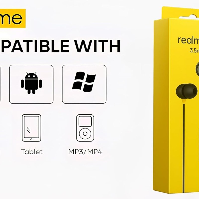 realme Buds 3 Wired Earphones with Mic (Black) | 9mm Dynamic Driver | 3.5mm Jack | Single Button Control | Braided Tangle-Free Cable | Model RMA2419