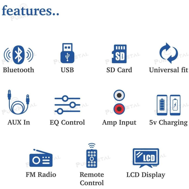 PunkMetal PM-2027-M Bluetooth/USB/SD/AUX/FM/MP3 Universal Car Stereo (Single Din)