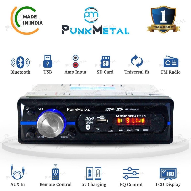 PunkMetal PM-2027-M Bluetooth/USB/SD/AUX/FM/MP3 Universal Car Stereo (Single Din)