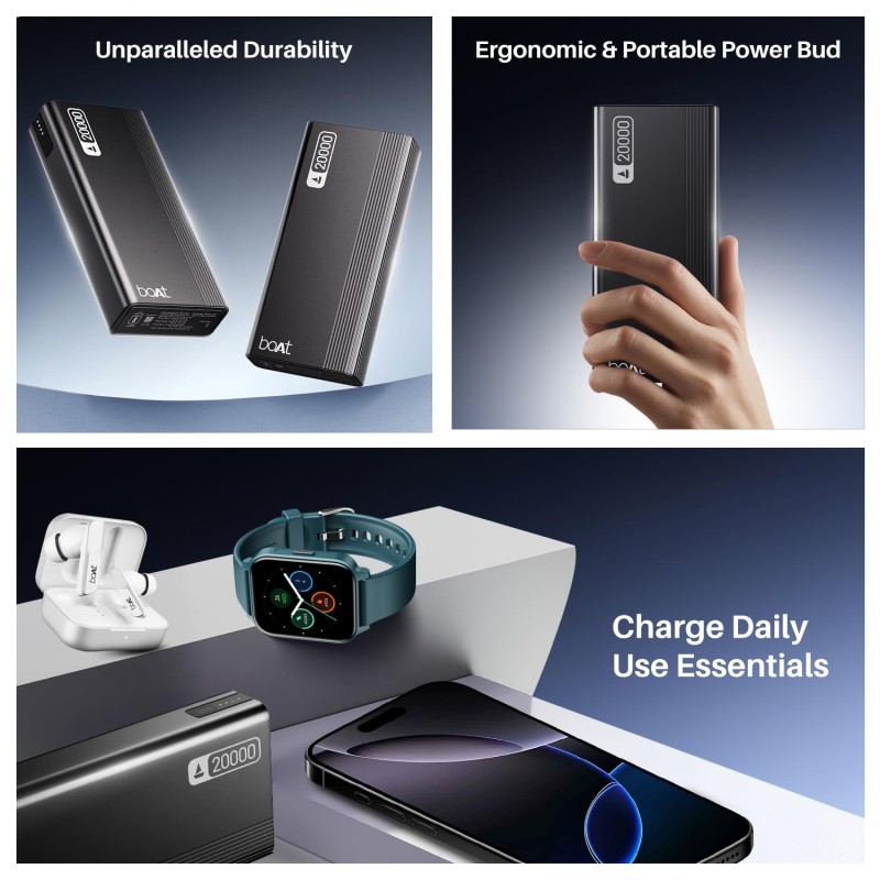 boAt Energyshroom Energyshroom PB401 20000 mAh 22.5W Fast Charging Power Bank (Carbon Black) ‎Energyshroom PB401