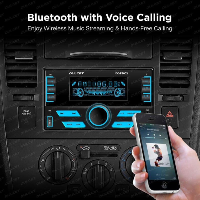 Dulcet DC-F200X 220W Double Din Mp3 Car Stereo with Hands-Free Calling/Bluetooth/USB Input/FM Radio/AUX Input/SD Card Slot/Remote Control