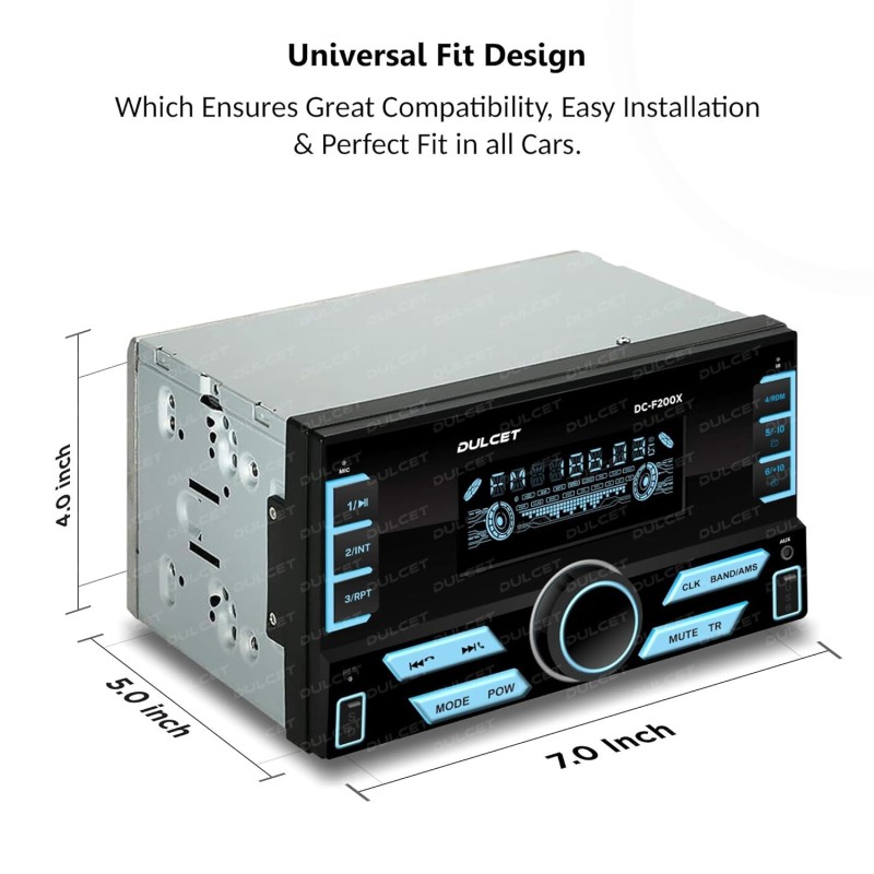 Dulcet DC-F200X 220W Double Din Mp3 Car Stereo with Hands-Free Calling/Bluetooth/USB Input/FM Radio/AUX Input/SD Card Slot/Remote Control