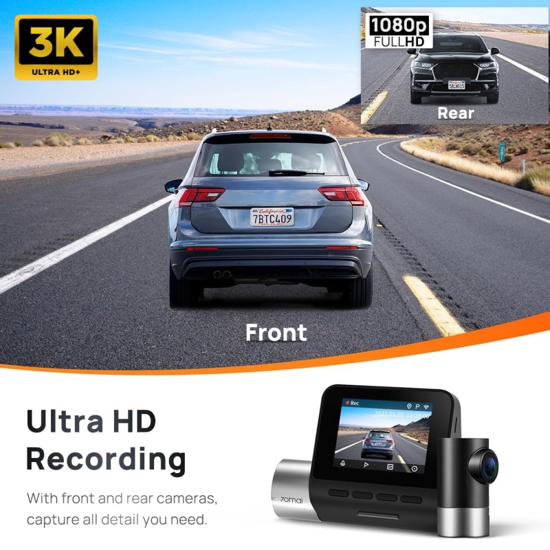 70mai Pro Plus+ A500S Dual Channel Car Dash Cam, 5MP Sony STAVIS IMX335 Sensor A500S-1