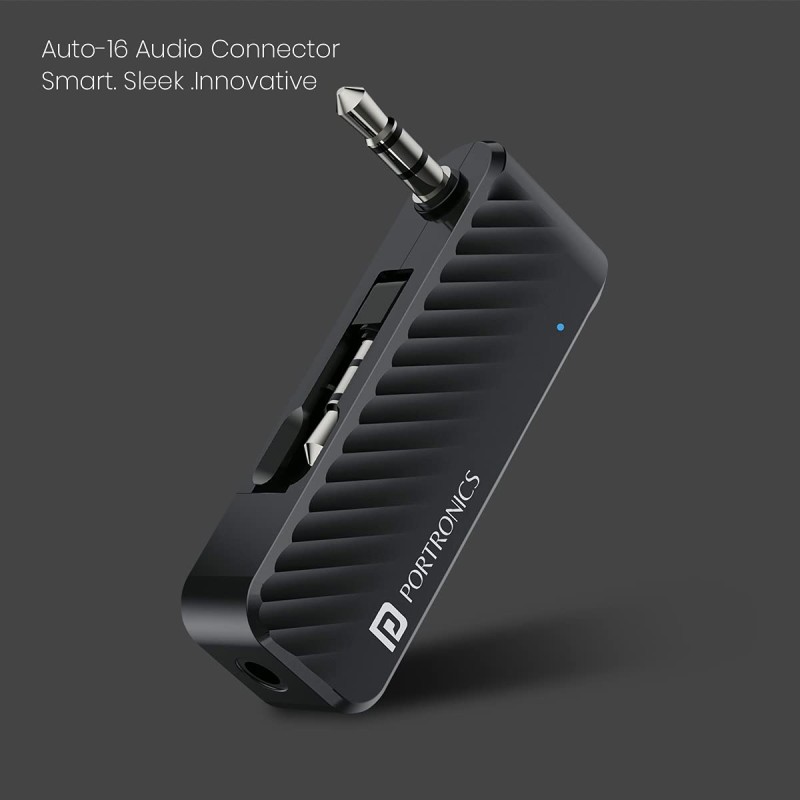 Portronics Auto 16 Bluetooth 5.1 Smart Audio Connector/Transmitter 3.5mm for TV/Desktop with Type-C Charging (Black) POR-1316