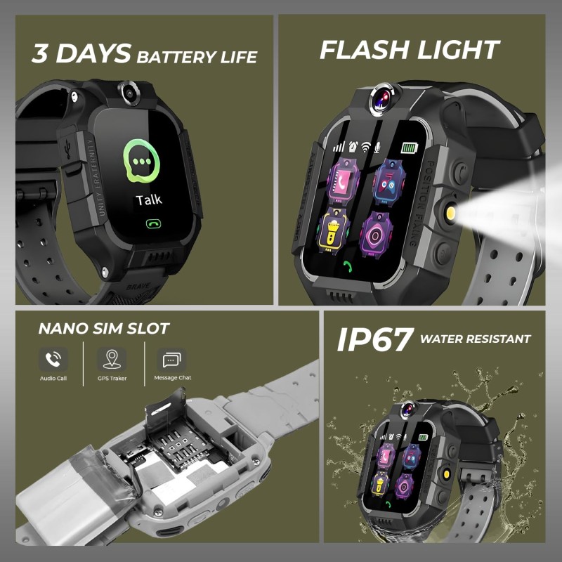 GameSir Kids Smartwatch for Boys & Girls, Men & Women, Sim Card Support, Location Tracker/GPS System Smart Watch-Black KIDS_WATCH_Q18_BLACK