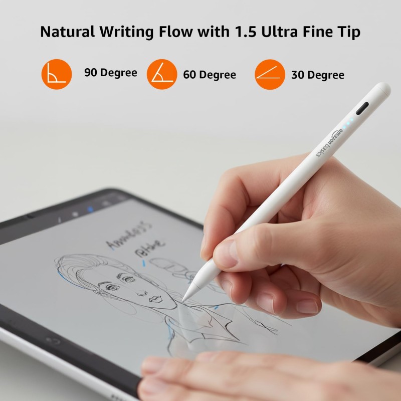 Amazon Basics Upgraded 2nd Gen Stylus Pen | Only for iPad 2018-2025 Air White AB23AIS01