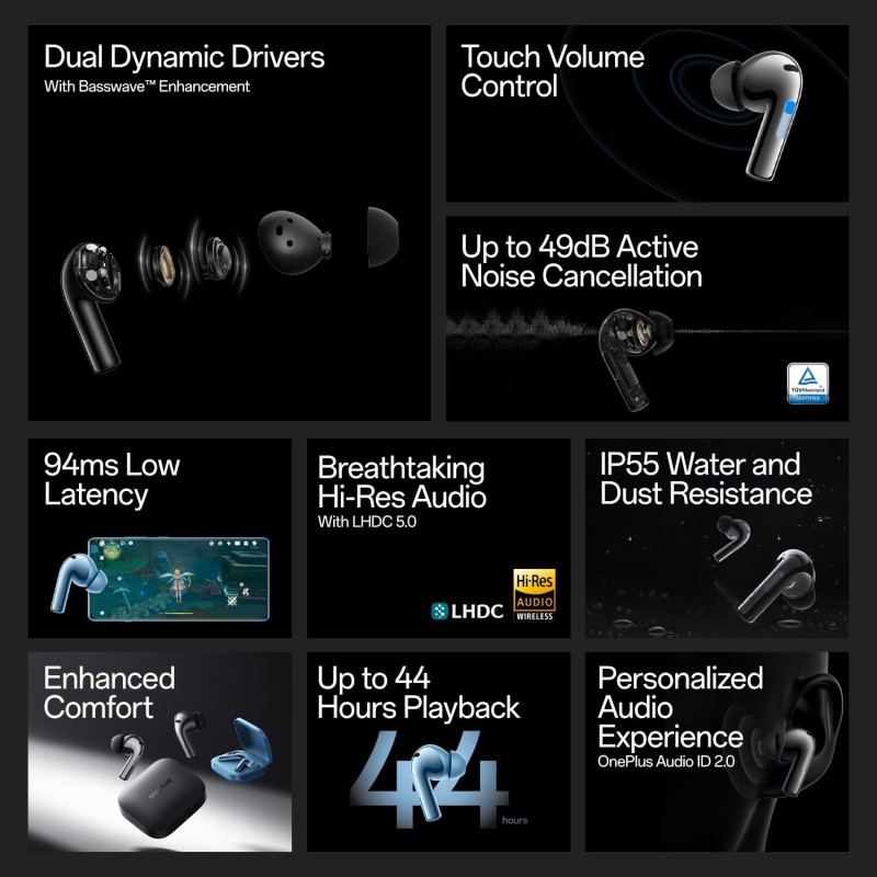 OnePlus Buds 3 Truly Wireless Bluetooth Earbuds with Upto 49dB Smart Adaptive Noise Cancellation E509A