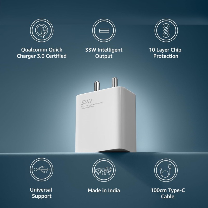 Xiaomi Mi 33W SonicCharge 2.0 USB Charger for Cellular Phones, White MDY-11-EL