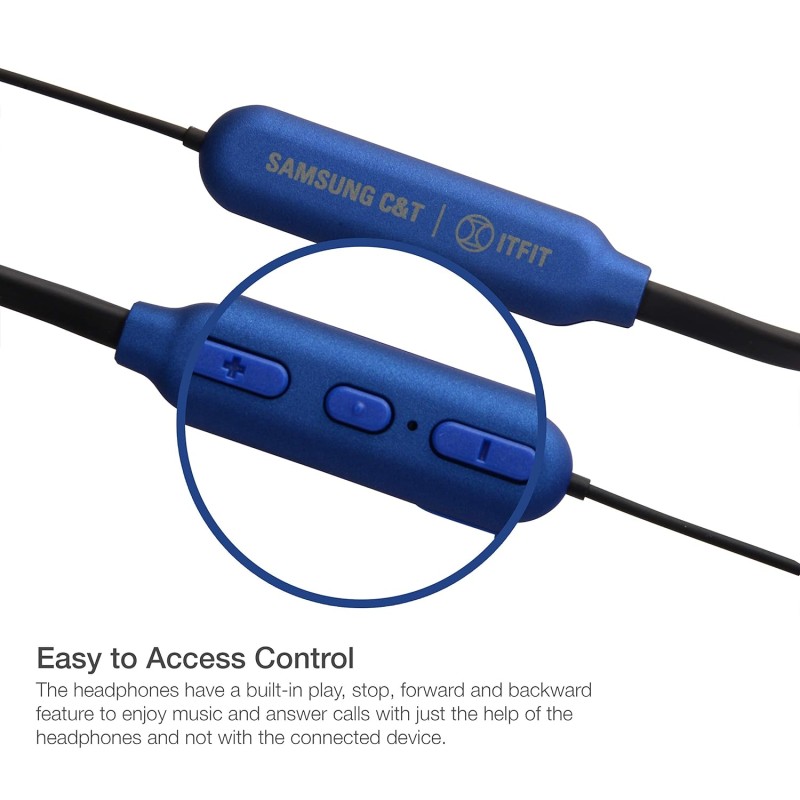 Samsung C&T ITFIT Wireless Bluetooth in Ear Earphones with Mic (Black, Blue) GP-OAU019SABLI