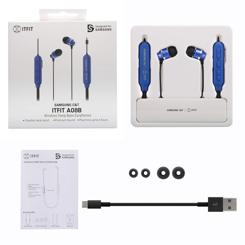 Samsung C&T ITFIT Wireless Bluetooth in Ear Earphones with Mic (Black, Blue) GP-OAU019SABLI
