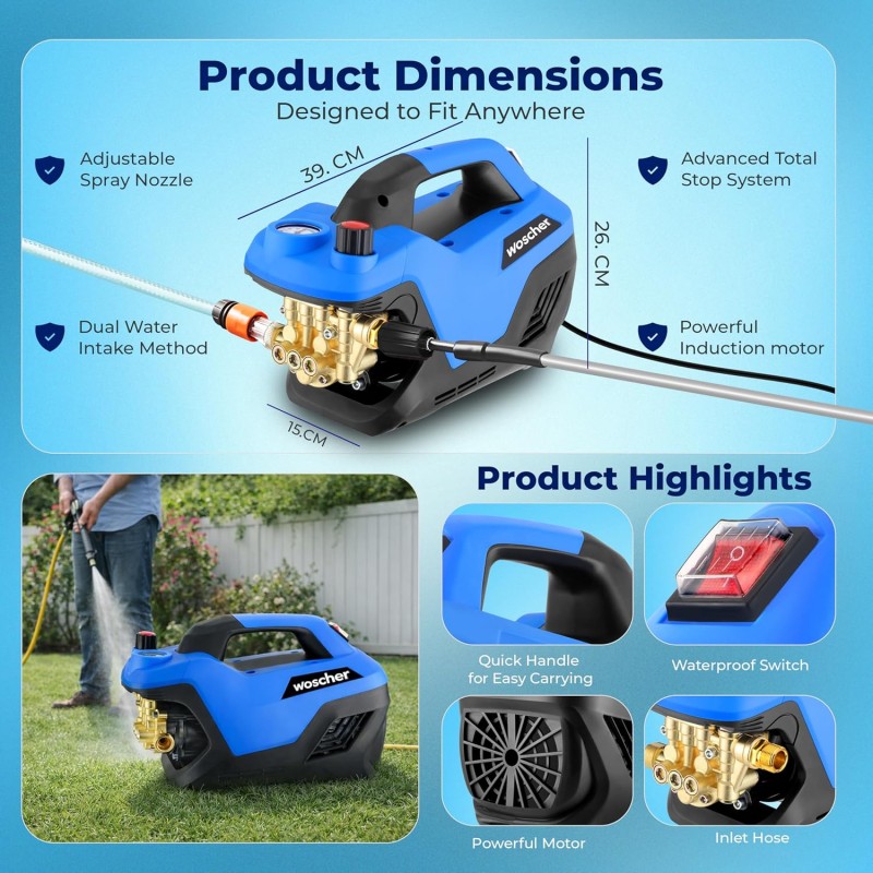 Woscher AquaWash Pro Car Washer High Pressure Gun for Car, Bike and Home Use Cleaning 969