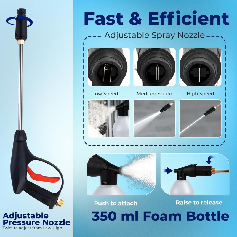 Woscher AquaWash+ Car Washer, Adjustable High Pressure Gun, Washing Pump for Car, Bike and Home Use Cleaning 280