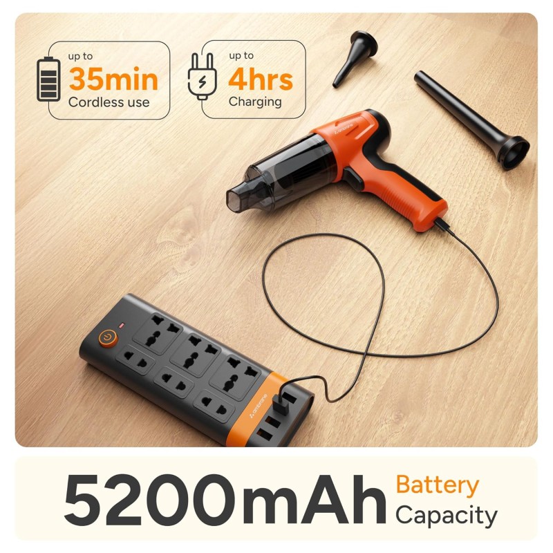 Ambrane 12kPA Powerful Suction 80W Wireless Hand Vacuum & Air Blower 2-in-1 Wireless Vacuum Cleaner MiniVac 02