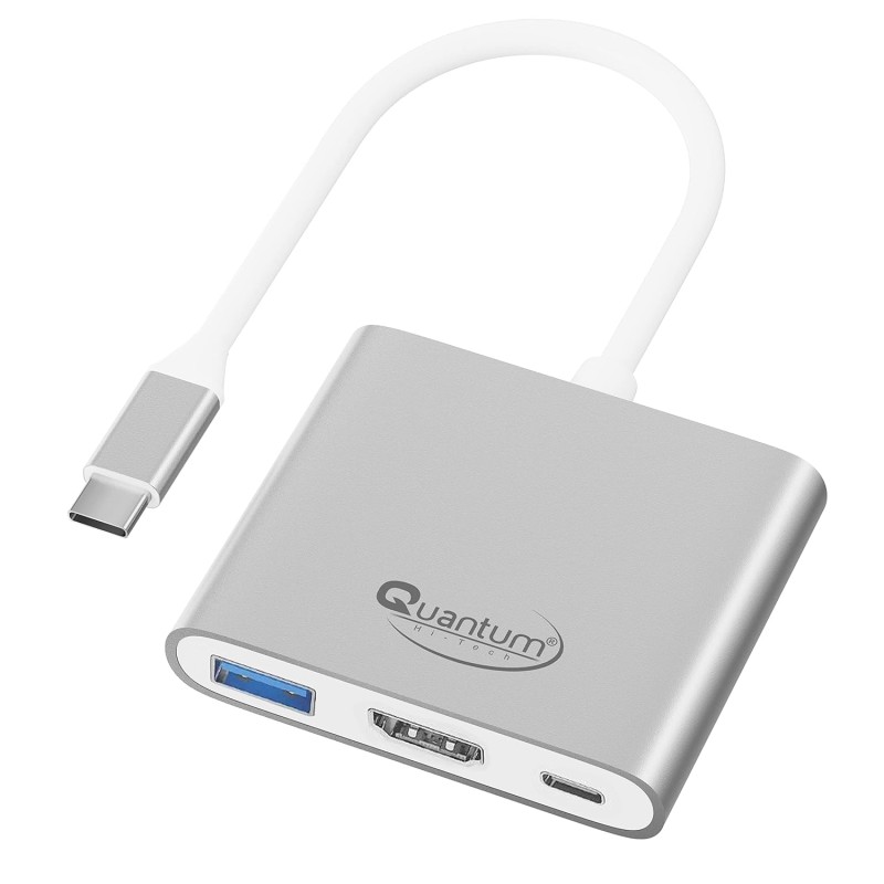 Quantum 3-in-1 USB Type C to Hdmi 4K Adapter, USB 3.0, USB C, Aluminium USB C Hub, High Speed Qhm7622 (Silver)