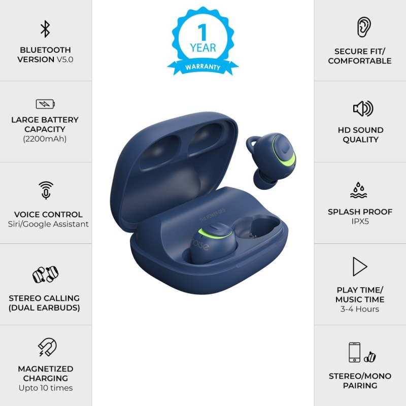 Noise Shots X5 Charge Truly Wireless Bluetooth Earbuds Earphones with Charging Case - Blue AUD-HDPHN-SHOTSX5-STD-BLKRED