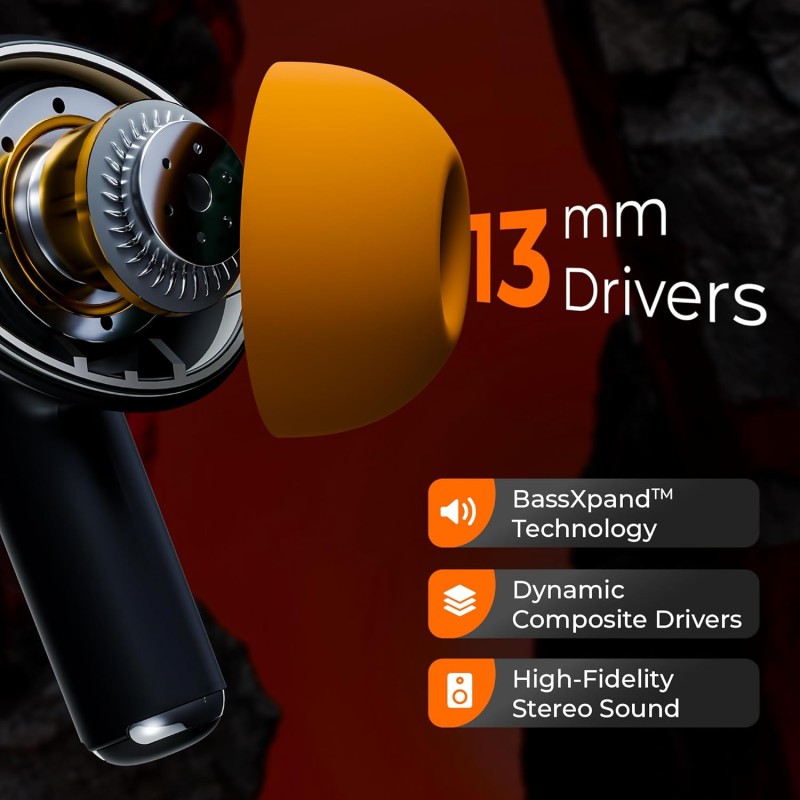 TRIGGR Ultrabuds N5 with Latest BT v6.0, 40Hr Playtime, 13mm Dynamic Drivers, Rich Bass Bluetooth (Smoky Sun, True Wireless)