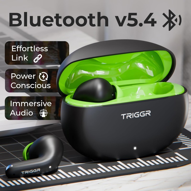 TRIGGR Ultrabuds N3 with Crisp Calling, 50H Playtime, 13mm Drivers, BassXpand Bluetooth (Black Mantis, in The Ear) TGC04-TUN3TWN05ST-BM