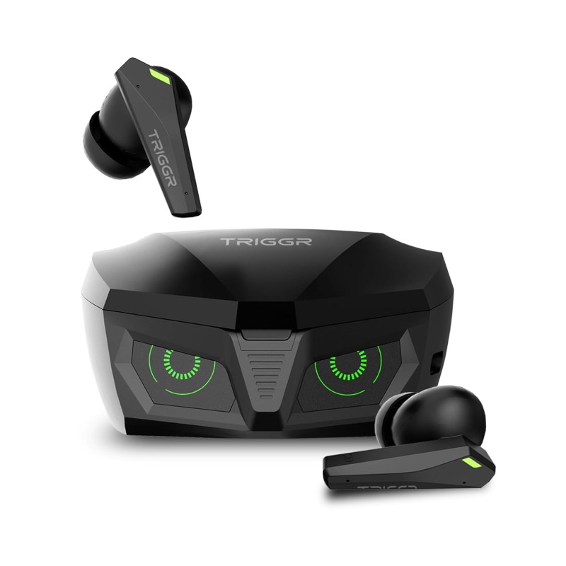 TRIGGR Kraken X1 with Battery Display, 40ms Latency, Quad Mic ENC, 40 Hr Battery, v5.3 Bluetooth Headset (Black, True Wireless)