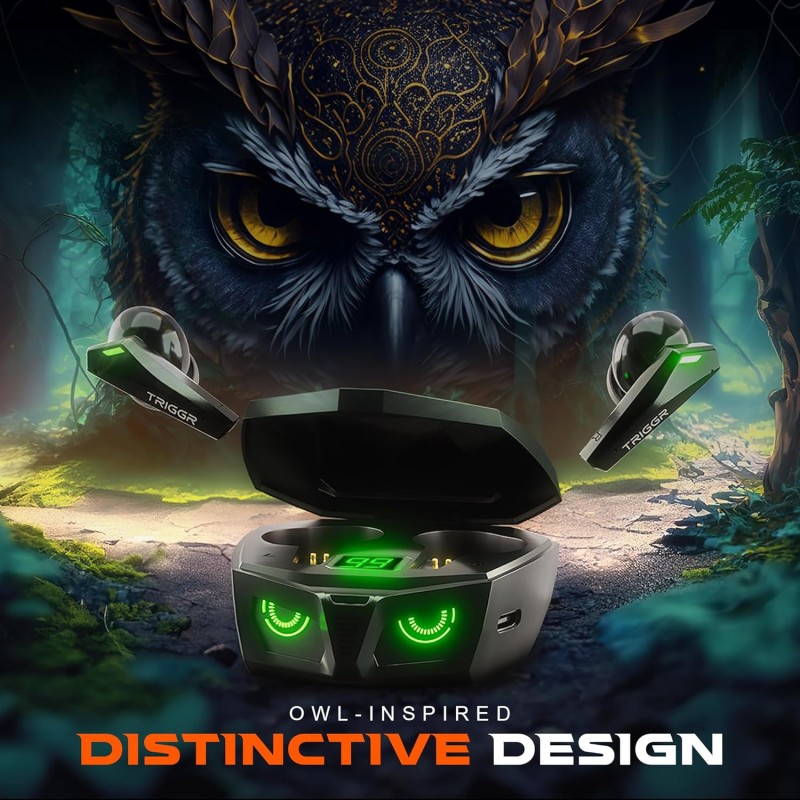 TRIGGR Kraken X1 with Battery Display, 40ms Latency, Quad Mic ENC, 40 Hr Battery, v5.3 Bluetooth Headset (Black, True Wireless)