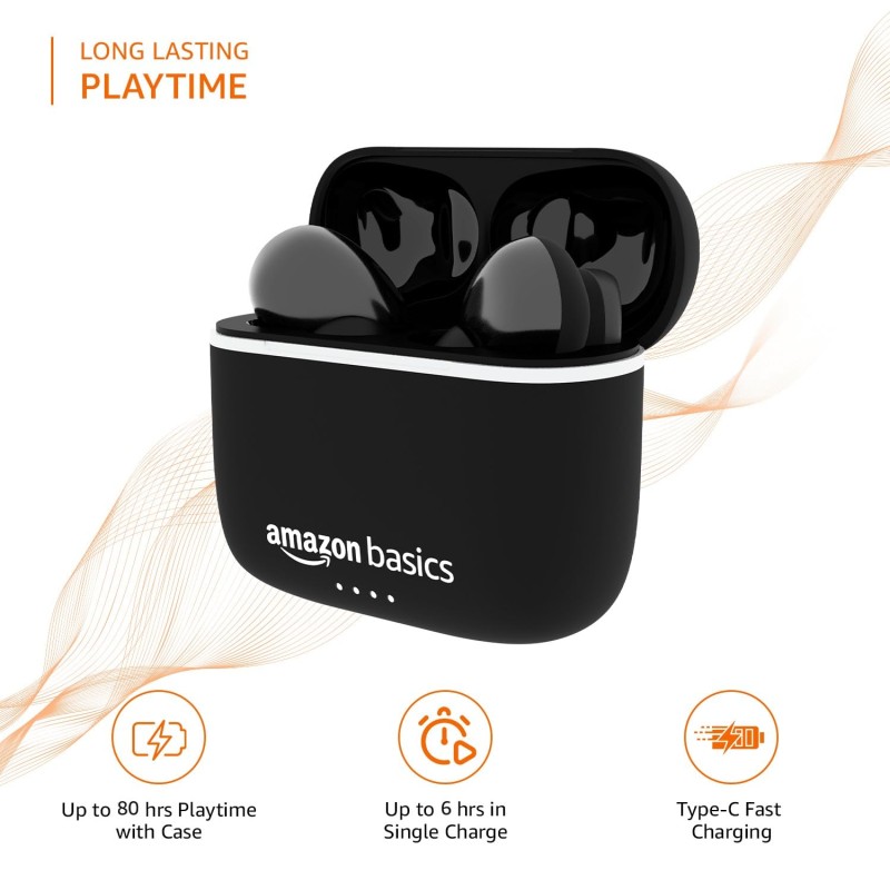 amazon basics True Wireless in-Ear Earbuds with Mic, Touch Control, IPX5 Water-Resistance, Bluetooth 5.3 (White) AB-TWS-J92