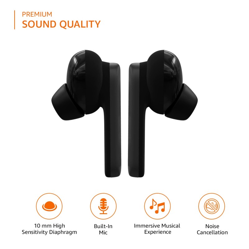 amazon basics True Wireless in-Ear Earbuds with Mic, Touch Control, IPX5 Water-Resistance, Bluetooth 5.3 (White) AB-TWS-J92