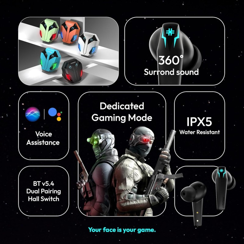 Number Super Buds Pro GT99 Truly Wireless in Ear Earbuds with 50 Hours Playtime, 35ms Ultra Low Latency (Glass Black)