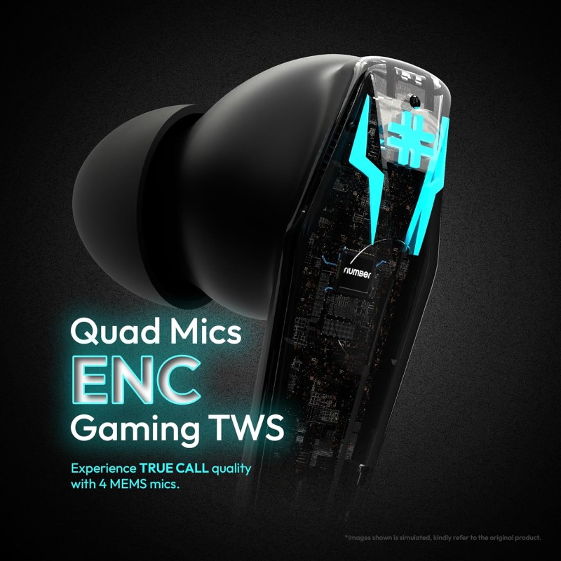 Number Super Buds Pro GT99 Truly Wireless in Ear Earbuds with 50 Hours Playtime, 35ms Ultra Low Latency (Glass Black)