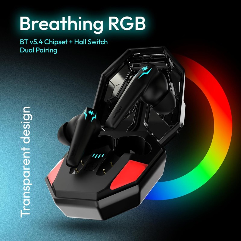 Number Super Buds Pro GT99 Truly Wireless in Ear Earbuds with 50 Hours Playtime, 35ms Ultra Low Latency (Glass Black)