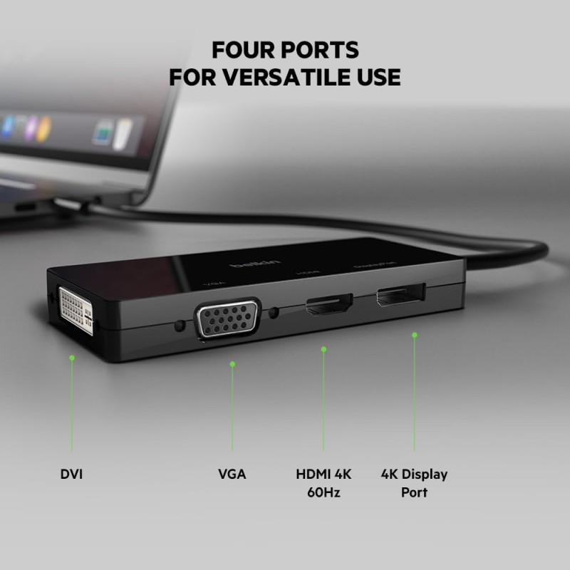 Belkin USB-C Multi Port Display Adapter (with Tethered USB-C Cable) - Connectivity for USB-C to DVI Port, VGA Port, 4K HDMI
