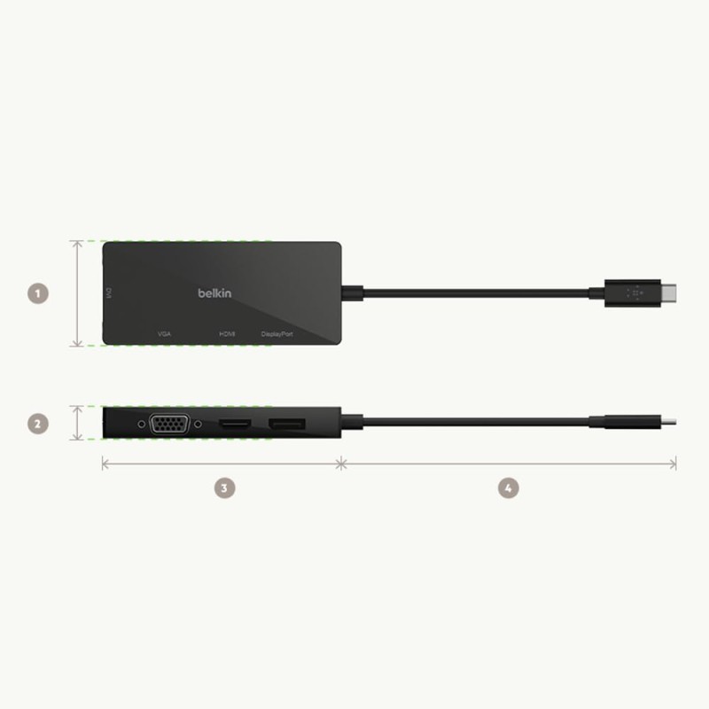 Belkin USB-C Multi Port Display Adapter (with Tethered USB-C Cable) - Connectivity for USB-C to DVI Port, VGA Port, 4K HDMI