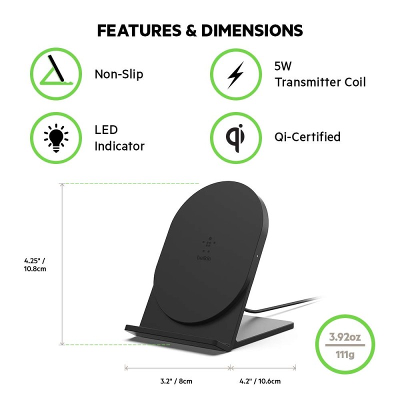 Belkin Boost Up Qi (5W) Wireless Charger Pad Compatible with iPhone 12, 12 Pro, 12 Pro Max Black F7U070btBLK