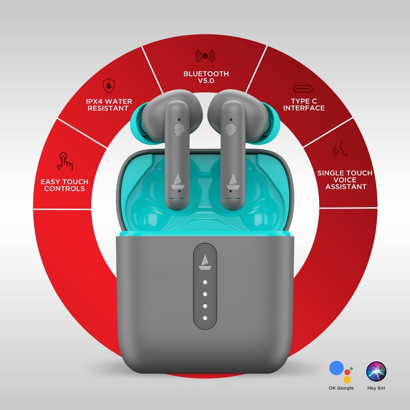 boAt Airdopes 148, Low Latency, ENx Tech, 42HRS Battery, Fast Charge, IWP, IPX4, Bluetooth Earbuds (Cider Cyan)
