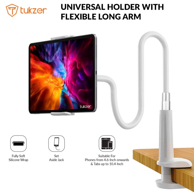Tukzer Universal Tabletop Mobile & Tablet Holder with 360 Degree Flexible Rotation for Bed, Table (Black) TZ-T10-P