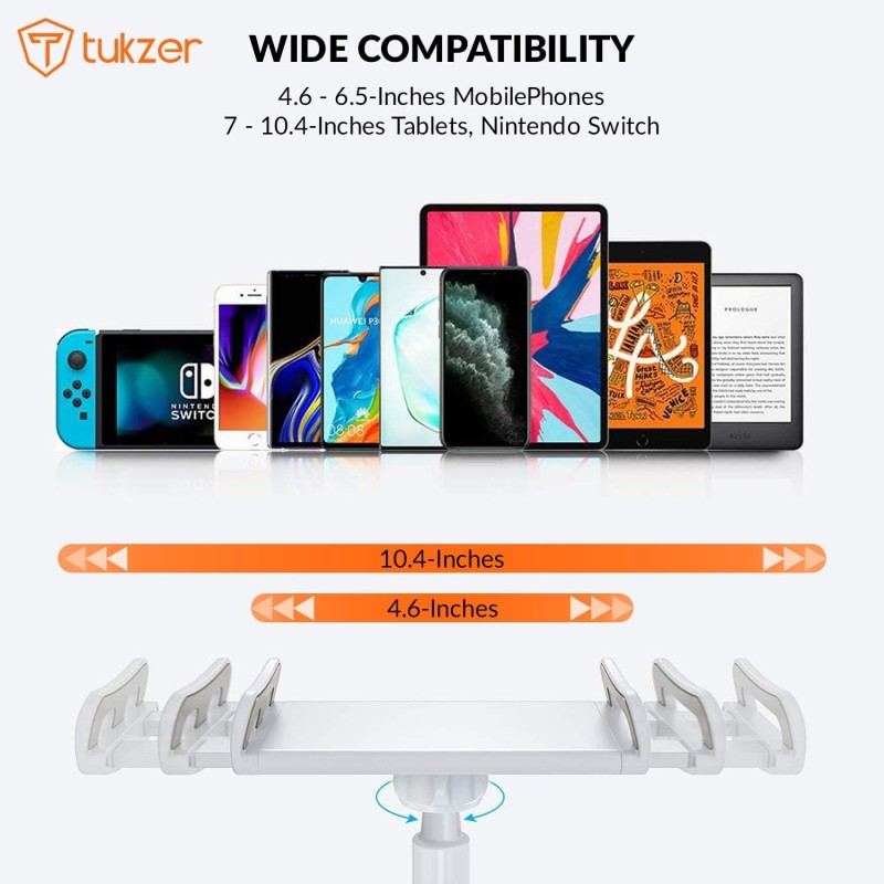 Tukzer Universal Tabletop Mobile & Tablet Holder with 360 Degree Flexible Rotation for Bed, Table (Black) TZ-T10-P