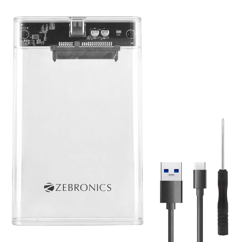 ZEBRONICS CSH01 2.5 SATA SSD Enclosure with Transparent case, Type C 3.1, Upto 5 gbps* and Upto 6TB Max Storage Capacity