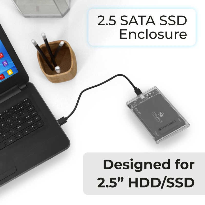 ZEBRONICS CSH01 2.5 SATA SSD Enclosure with Transparent case, Type C 3.1, Upto 5 gbps* and Upto 6TB Max Storage Capacity